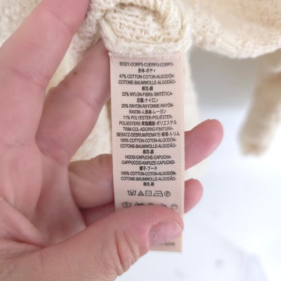 Free People Oversize Ivory Candy Crochet Lace Hoodie Kanga Pouch Tunic SweaterXS - Picture 8 of 12